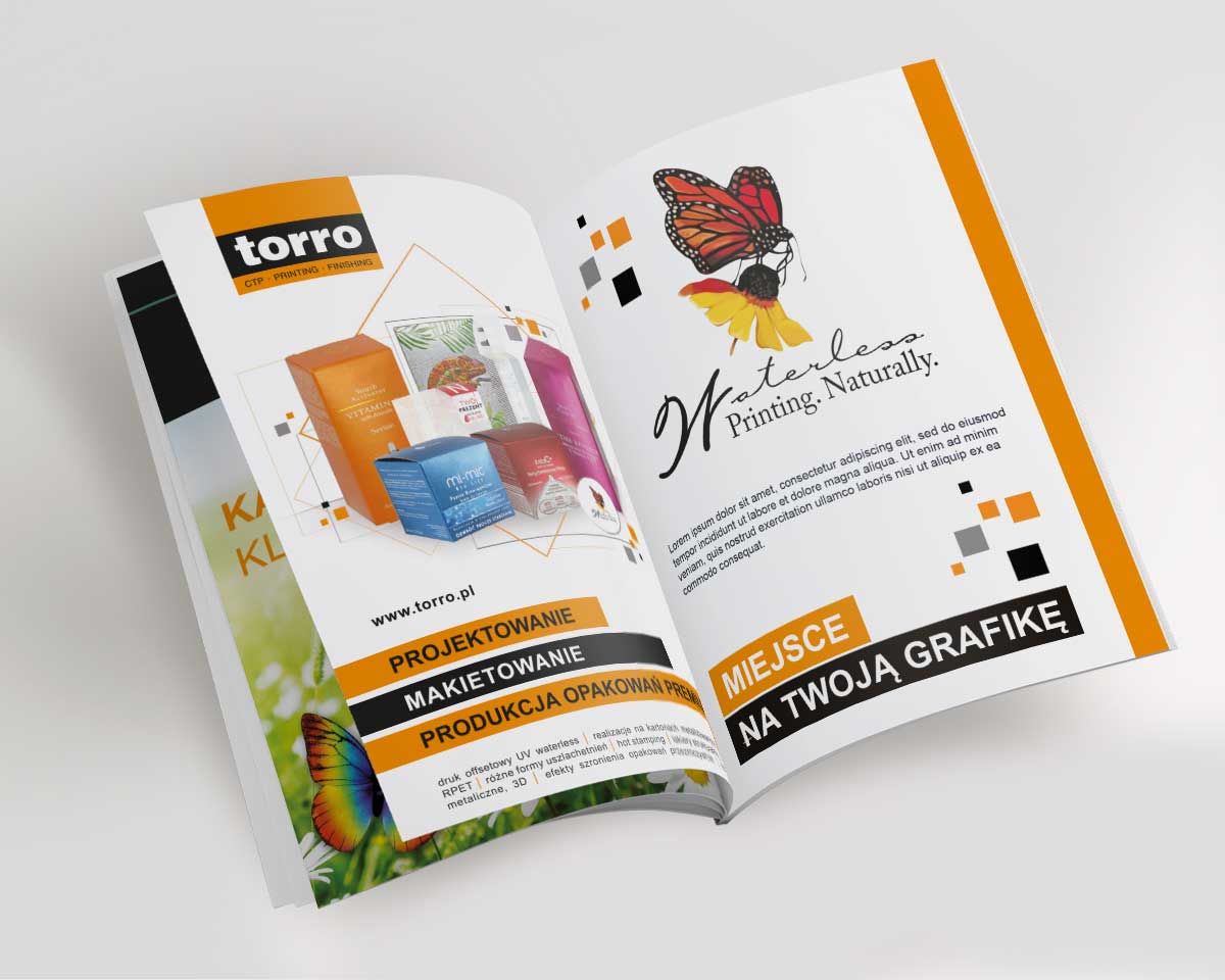 katalogi, broszury<br/>klejone